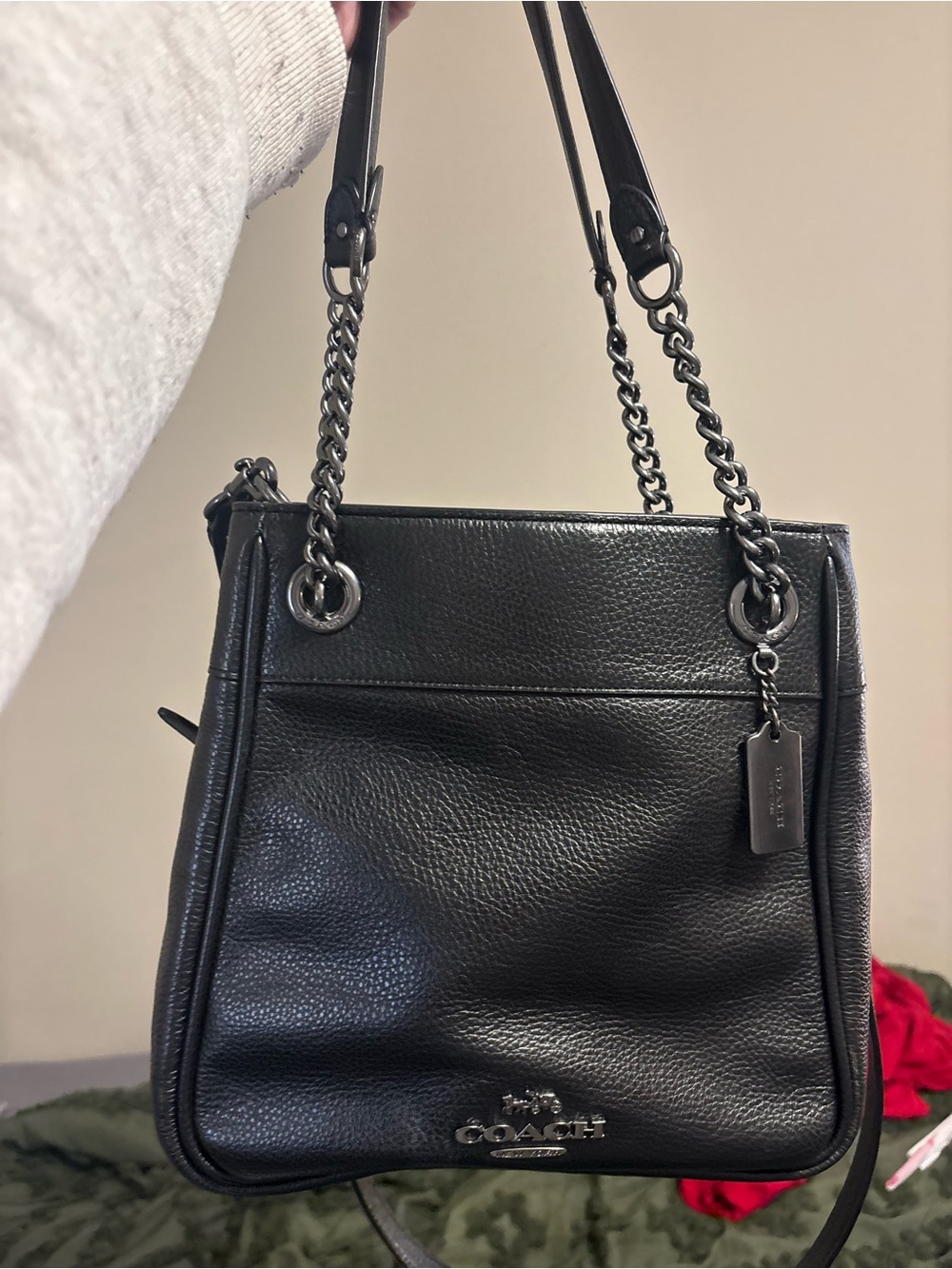 Coach Black Cammie Leather Shoulder Bag with Chain Straps